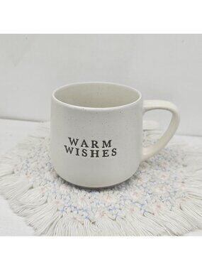 Marketplace Brands Warm Wishes Coffee Double Sided Mug White Speckled Stoneware